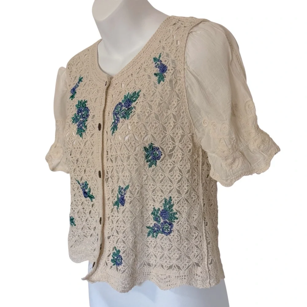 OAK + FORT CROCHET CARDIGAN WITH FLORAL DETAIL Size Small - Picture 5 of 11